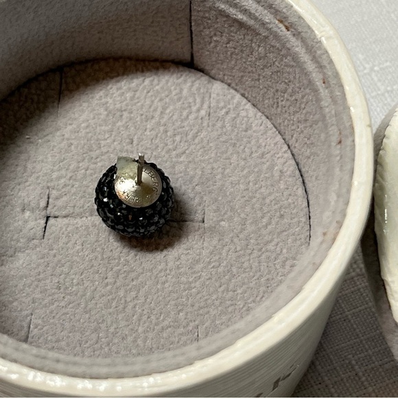 Hillberg & Berk 12mm hematite black sparkle ball earring. 925 post - Picture 2 of 3